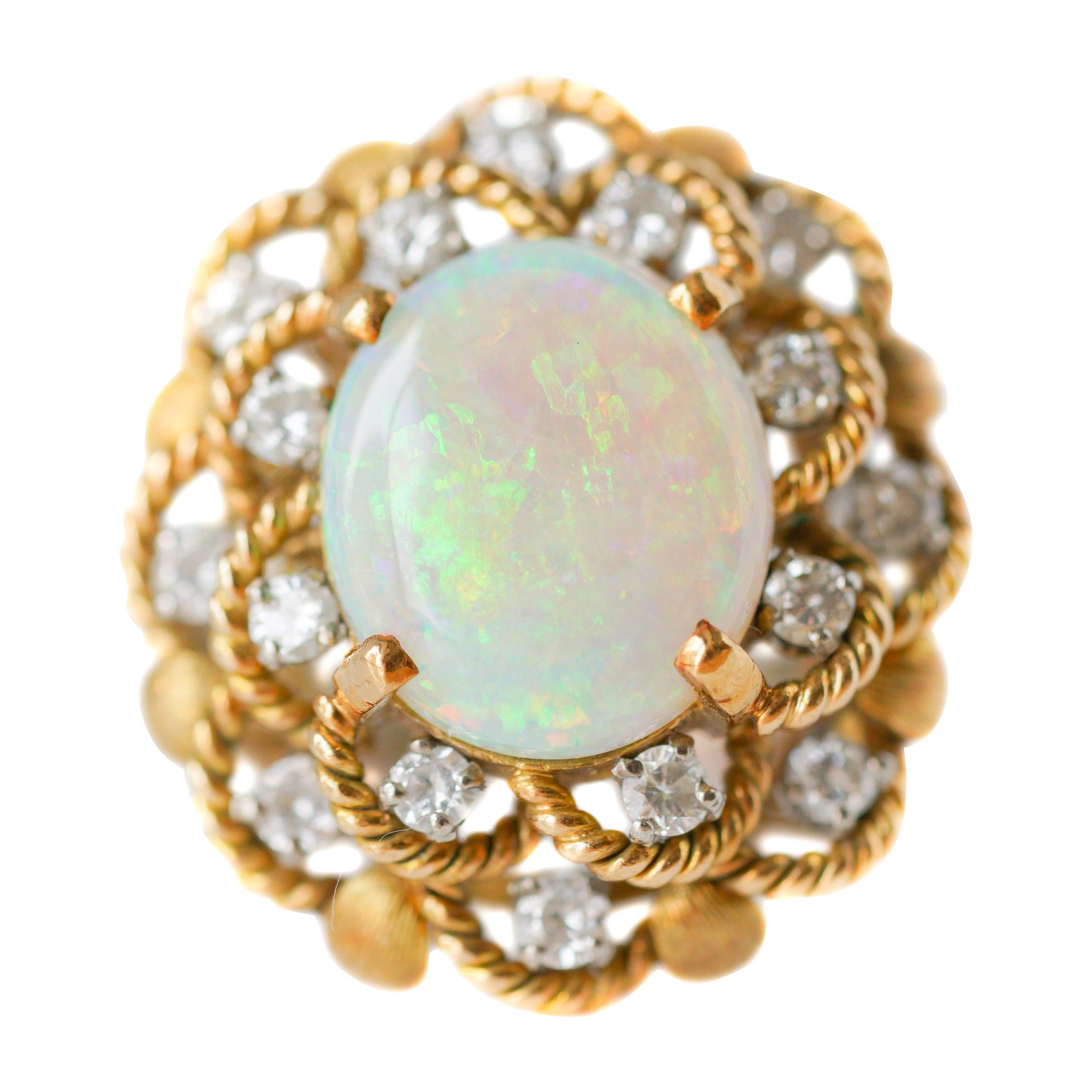 Opal and Diamond Yellow Gold Floral Ring