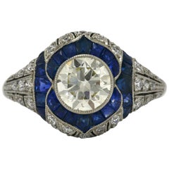 Old European Diamond Engagement Ring French Cut Sapphires