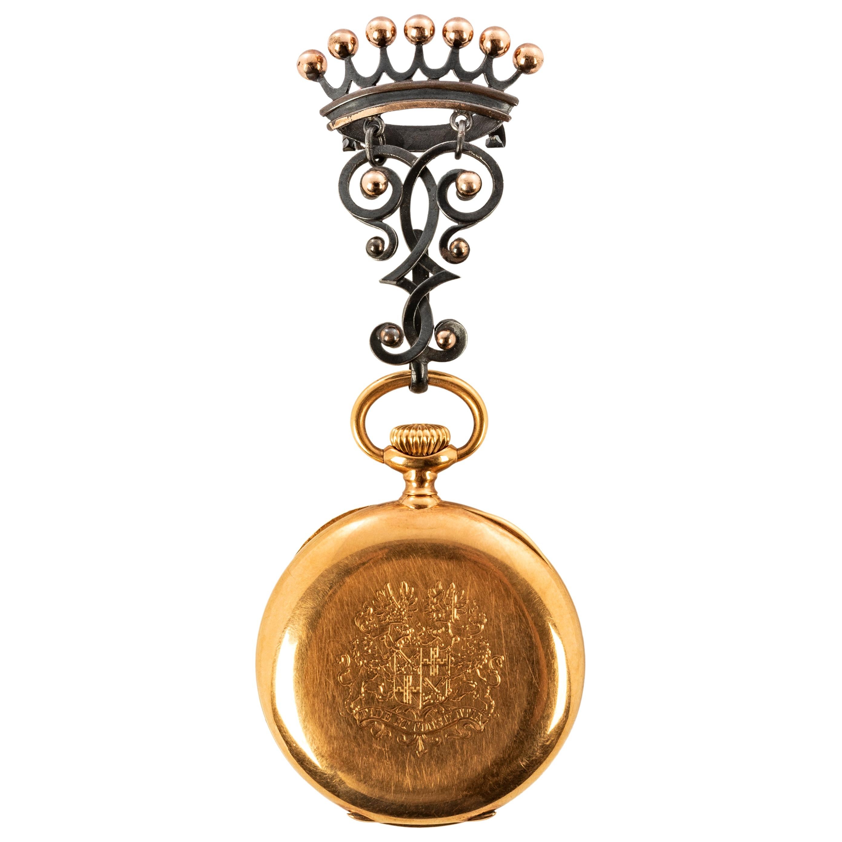 French Gun Metal Coronet/Crown Watch Pin, 19th Century