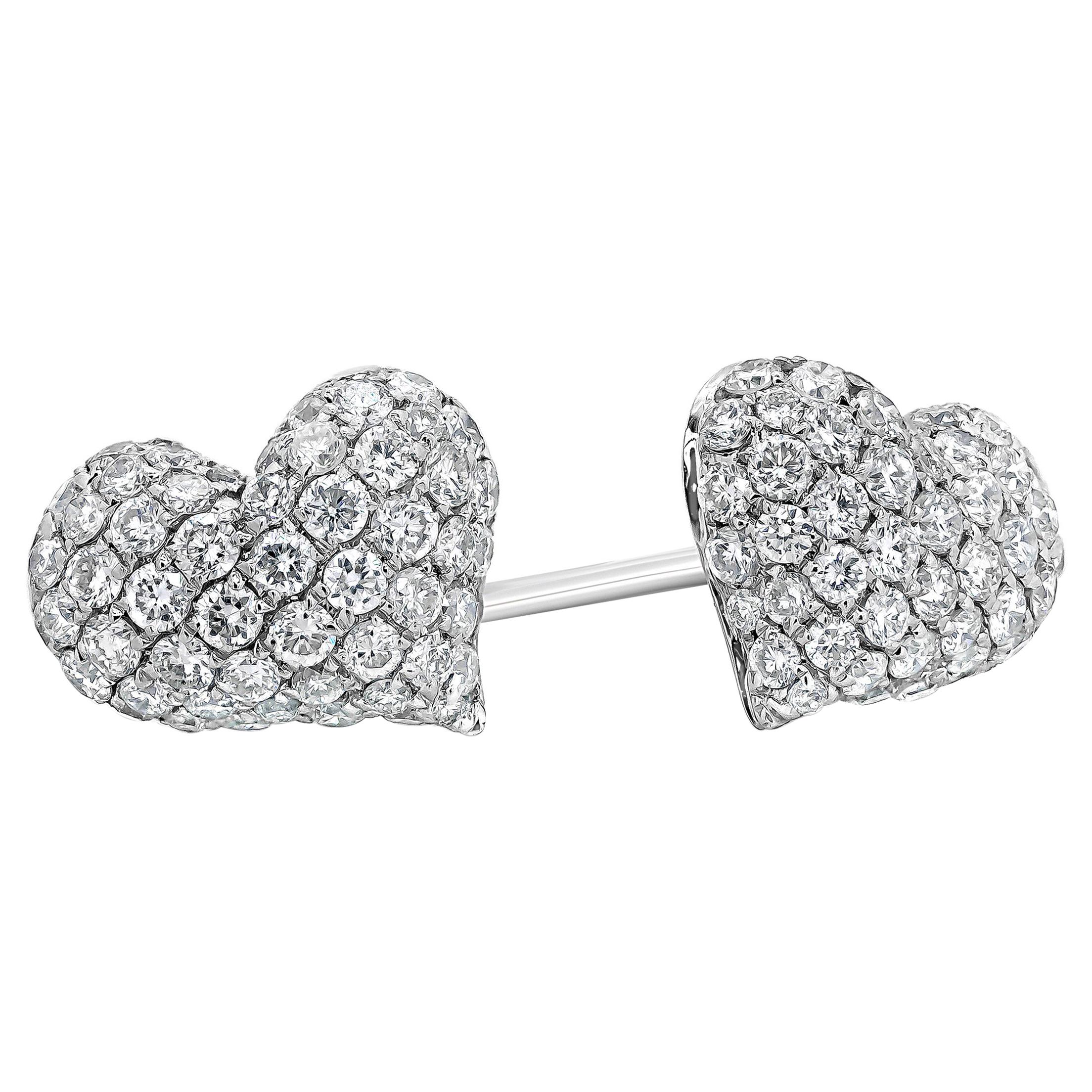 Roman Malakov 1.06 Carat Total Round Brilliant Diamond Heart Shape Stud Earrings For Sale