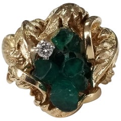 14 Karat "Chatham" Emerald Crystal Cluster and Diamond Ring