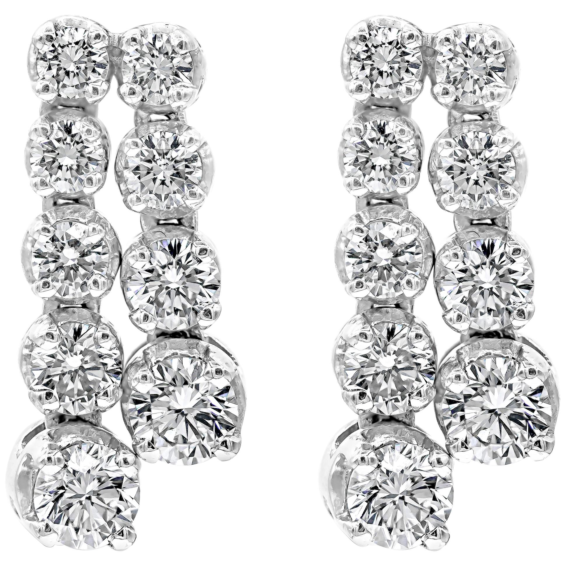 Double-Row Round Diamond Drop Earrings