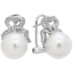 Pearl and Diamond Omega Clip Earrings
