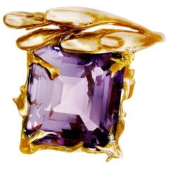 Eighteen Karat Rose Gold Contemporary Ring with Natural Amethyst and Diamonds