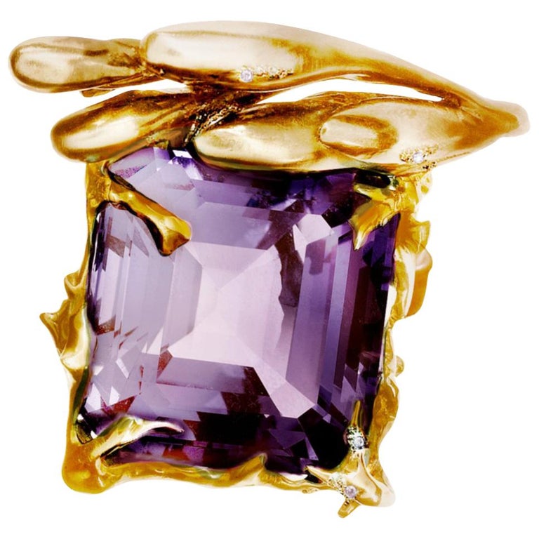 18ct Rose gold purple amethyst dress ring with diamonds main image 0