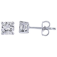 GIA Certified Platinum Cushion Cut Diamond Studs 0.50 Carat Total