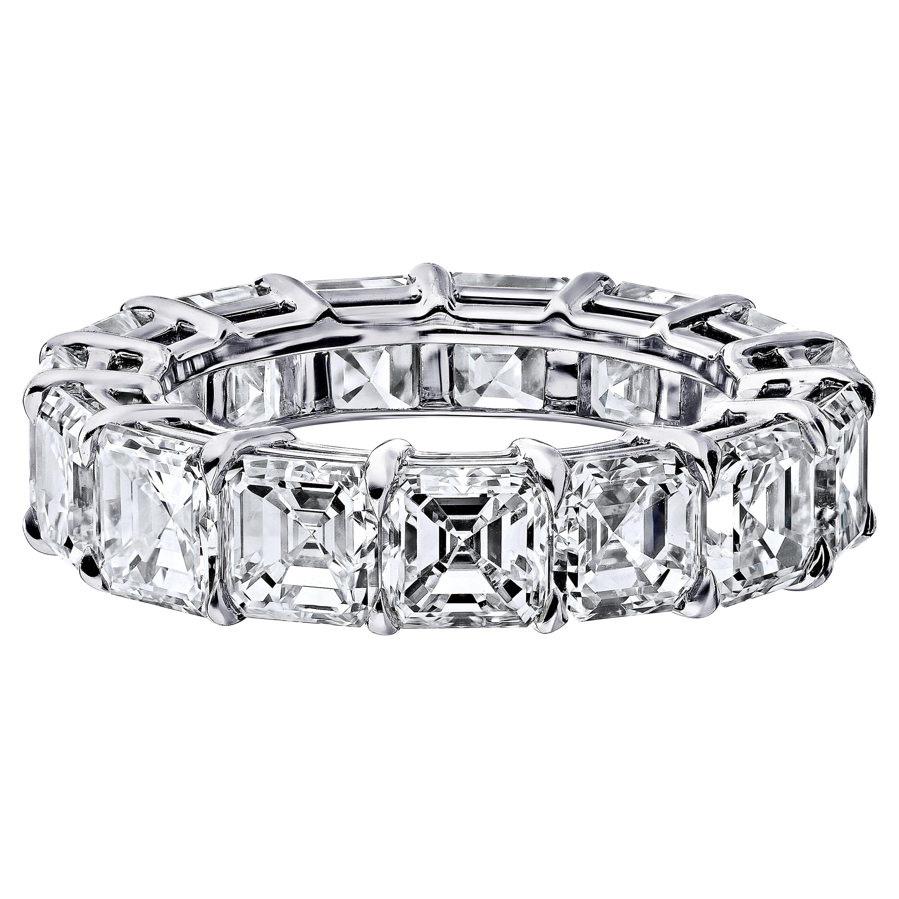 GIA Certified Asscher Cut 7.50 Carat Diamond Ring Platinum Eternity Band For Sale