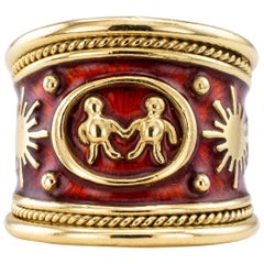 Elizabeth Gage Enamel Gold Gemini Cigar Band Ring