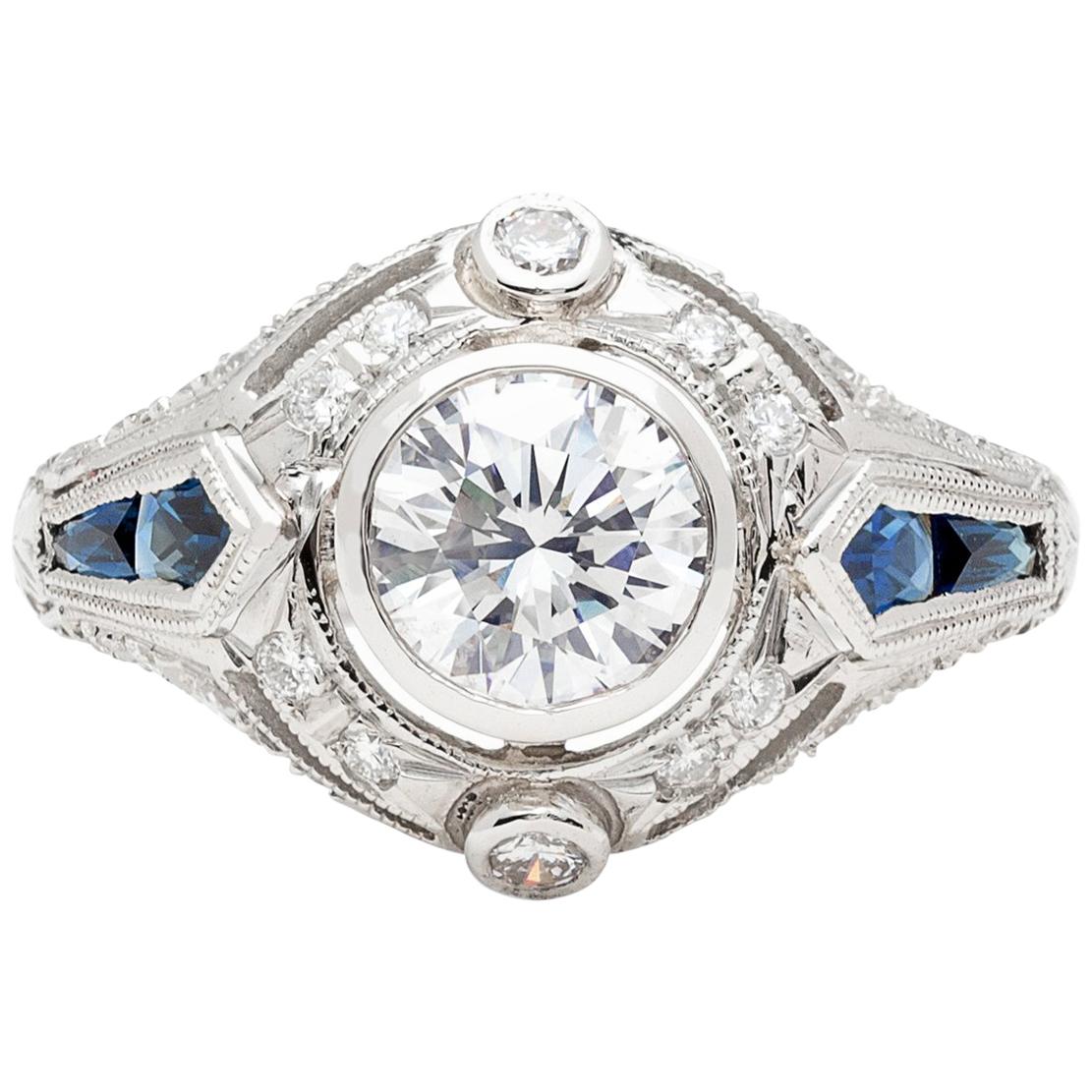 GIA 1.02 Carat D/VS1 Diamond and Sapphire Engagement Ring