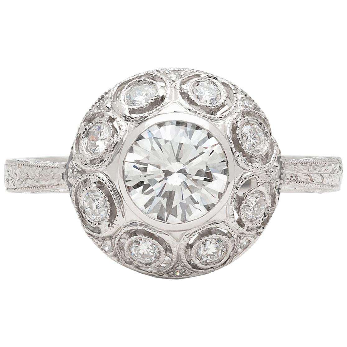 GIA 0.82 Carat F/VS2 Diamond Platinum Engagement Ring For Sale