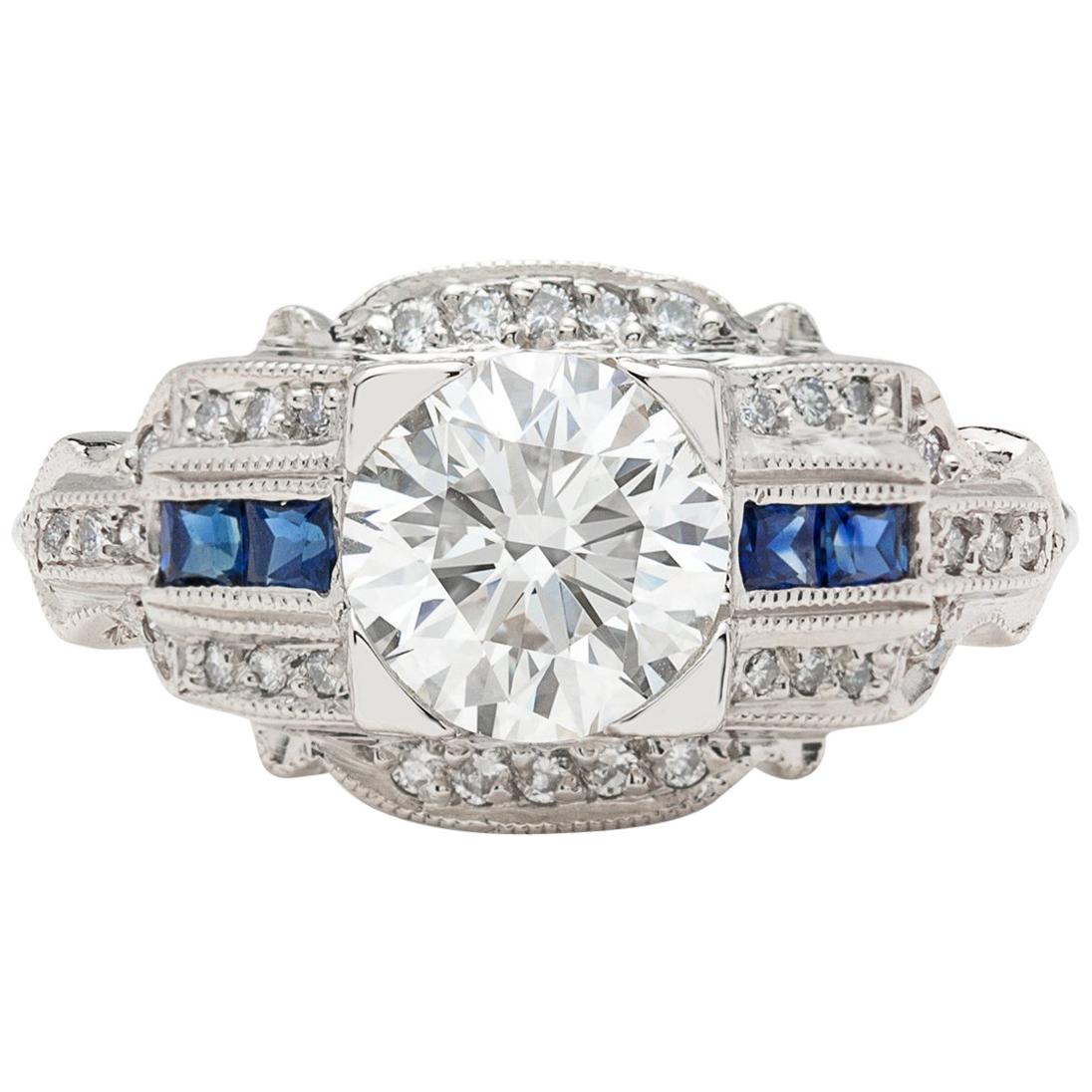 GIA 1.26 carat G/VVS2 Diamond & Sapphire Engagement Ring For Sale