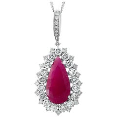 25 Carat Pear Shape Ruby and Diamond Pendant Necklace Enhancer, 18 Karat Gold