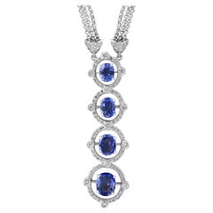 7 Carat Sapphire and Diamond Pendant or Necklace 18 Karat Gold Multi Chain