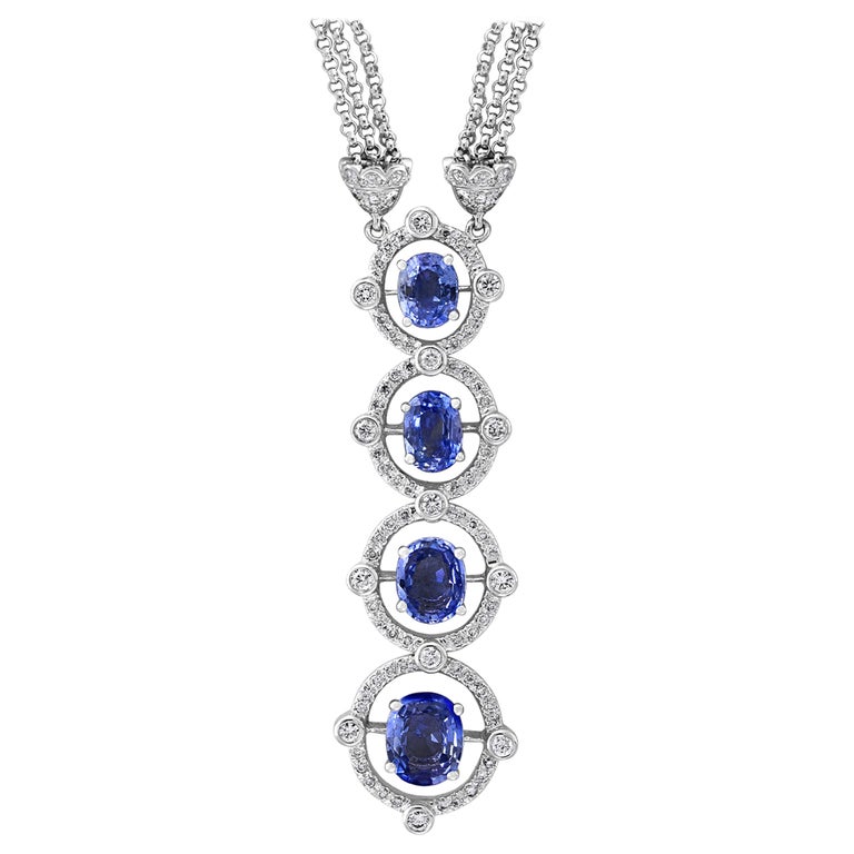 7 Carat Sapphire and Diamond Pendant or Necklace 18 Karat Gold Multi ...