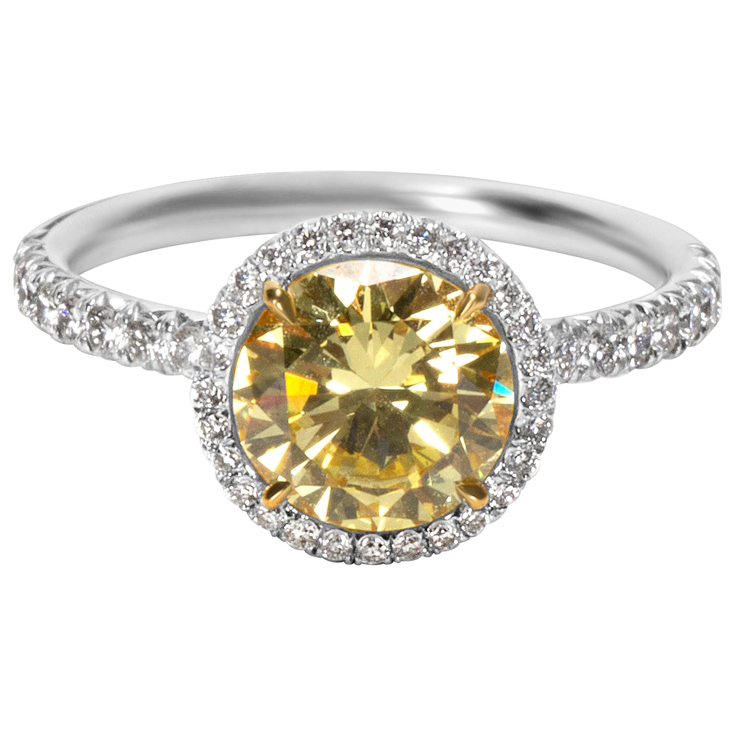 GIA Fancy Intense Yellow Diamond Engagement Ring in 18k Gold & Plat 1.87 CTW