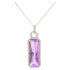 9 Carat White Gold 6.70 Carat Amethyst and 0.35 Carat Diamond Pendant