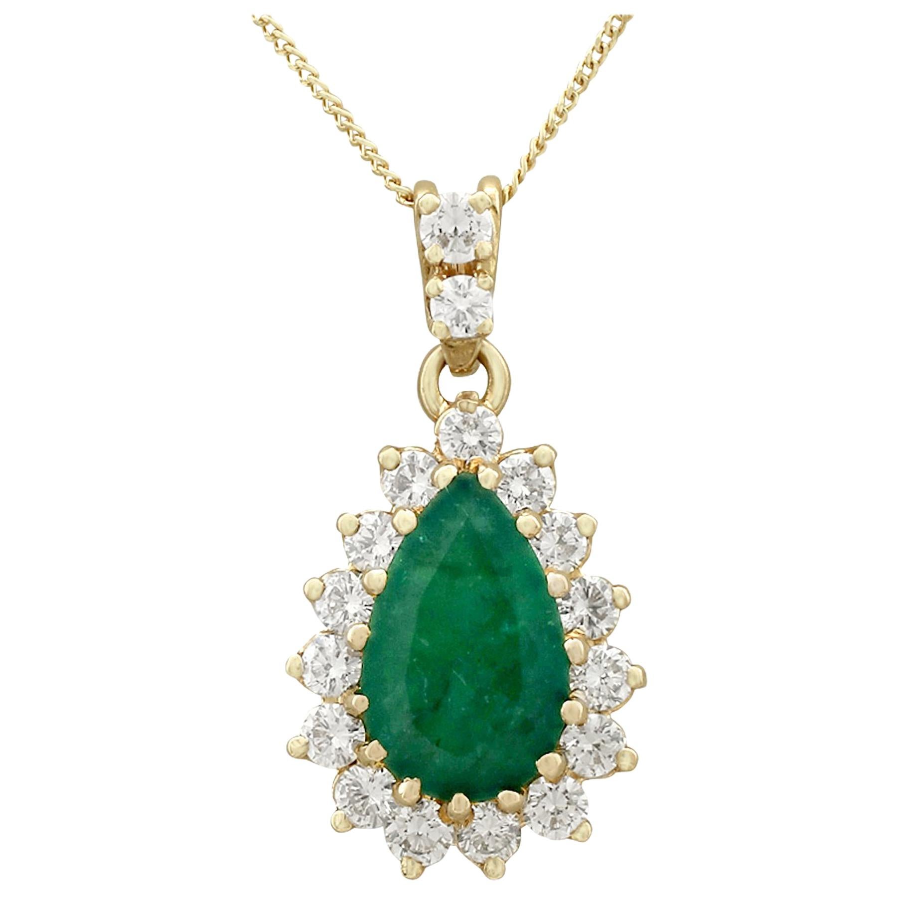 1970s 1.98 Carat Emerald and Diamond Yellow Gold Pendant