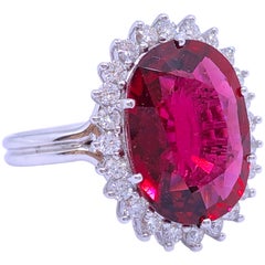 GIA Certified 9.76 Karat Red Oval Cut Tourmaline Diamond Ballerina Cocktail Ring