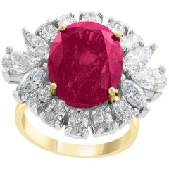 12.5 Carat Natural Ruby and Diamond Two-Tone Ring in Platinum