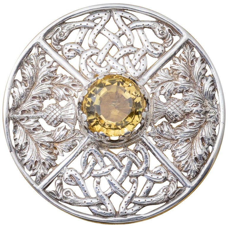 Antique Victorian Scottish Cairngorm Brooch Silver Dated Glasgow 1901