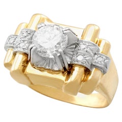 1940s 1.18 Carat Diamond and Yellow Gold Platinum Set Cocktail Ring