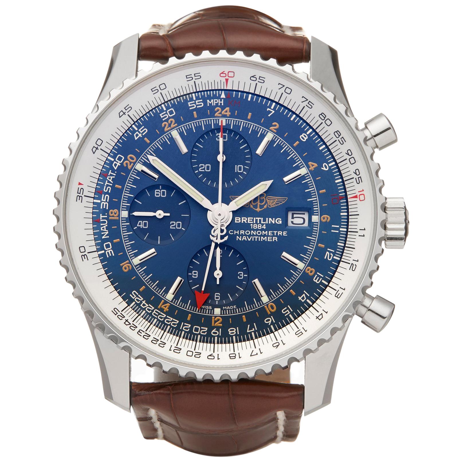 Breitling Navitimer World A2432212/C651 - Orologio Cronografo Automatico Con Quadrante Blu E GMT