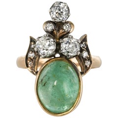 Antique 19th Century 4.50 Carat Cabochon Emerald Diamonds Duchess Ring