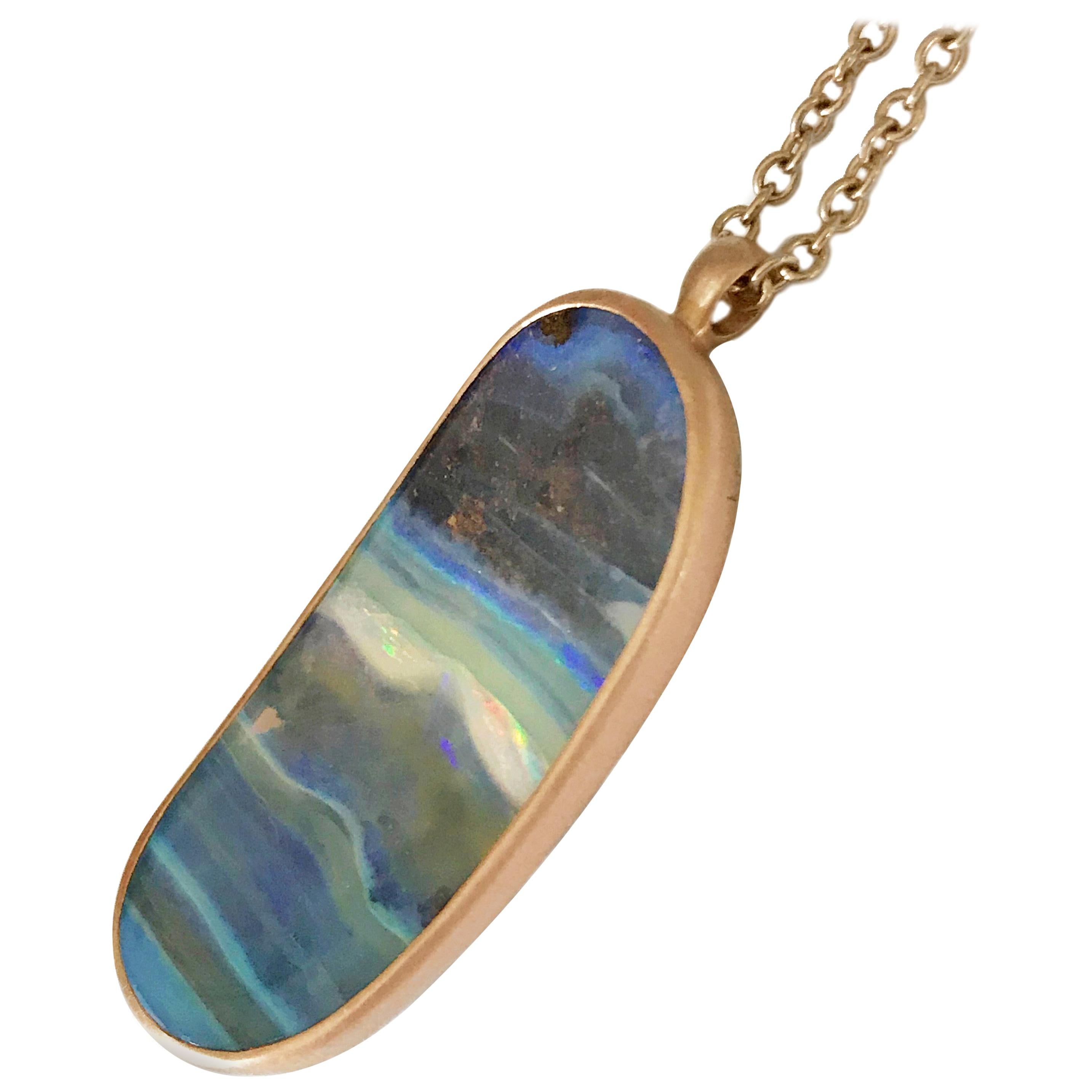 Dalben Design Oval Australian Boulder Opal and Rose Gold Necklace For Sale