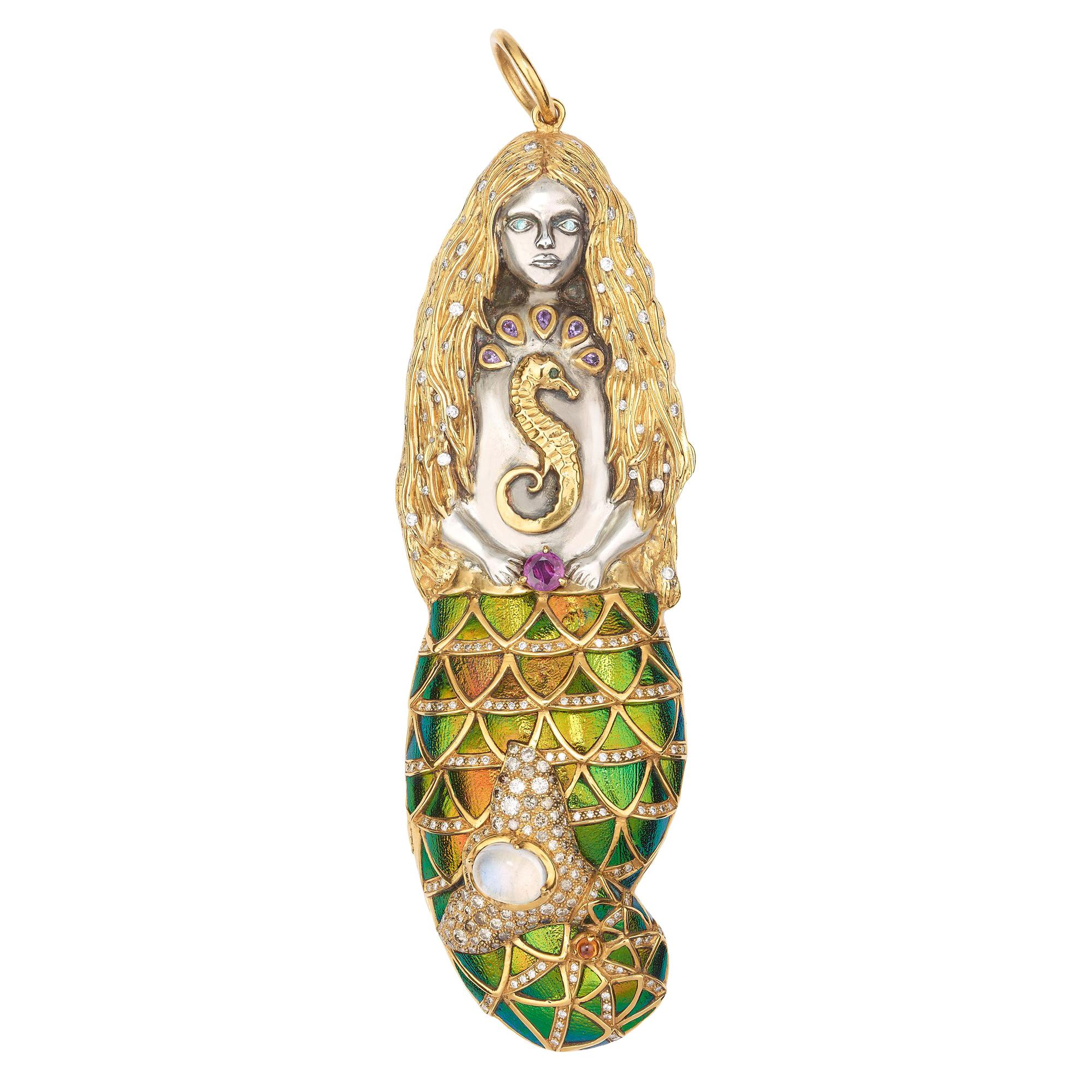 Sylvie Corbelin, Gold and Silver Mermaid Medallion For Sale