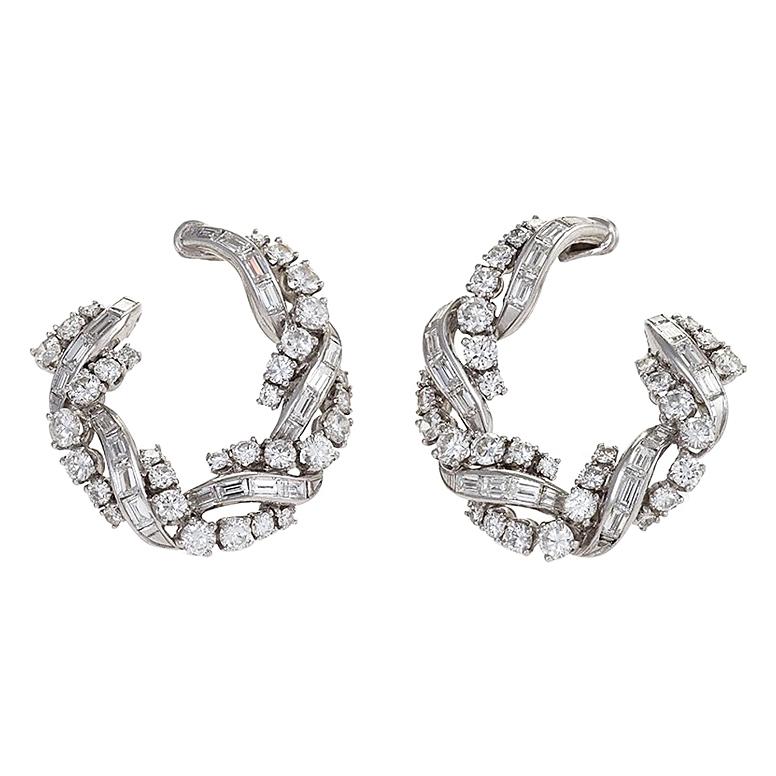 Front-Facing Diamond Hoop Earrings 