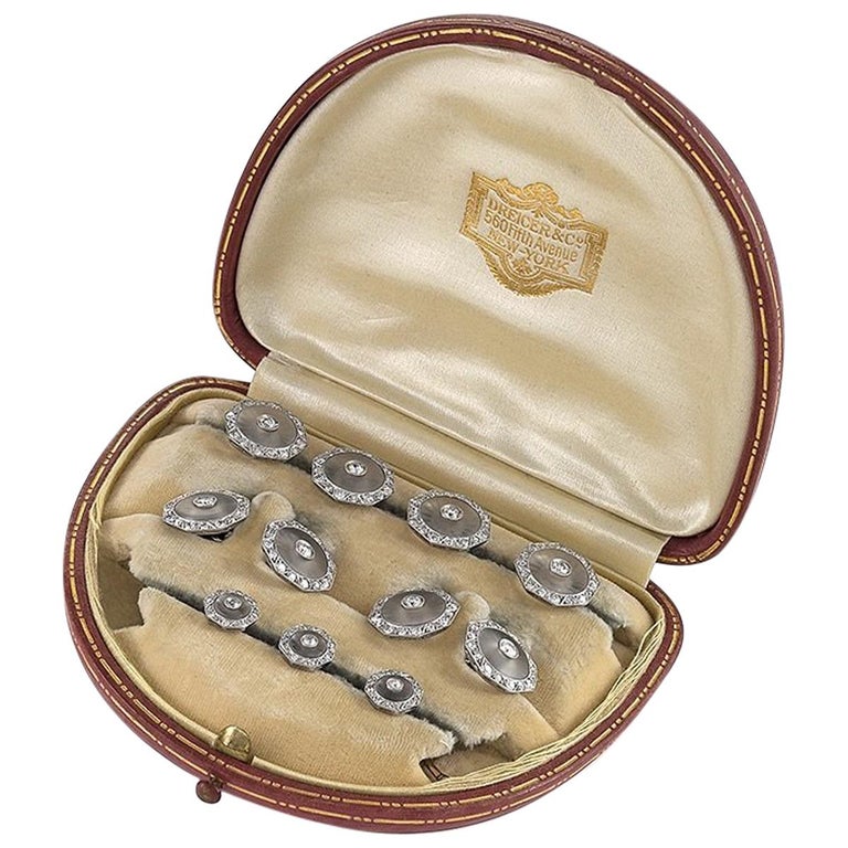 Krementz for Dreicer Art Deco Diamond Rock Crystal Platinum and Gold Dress Set