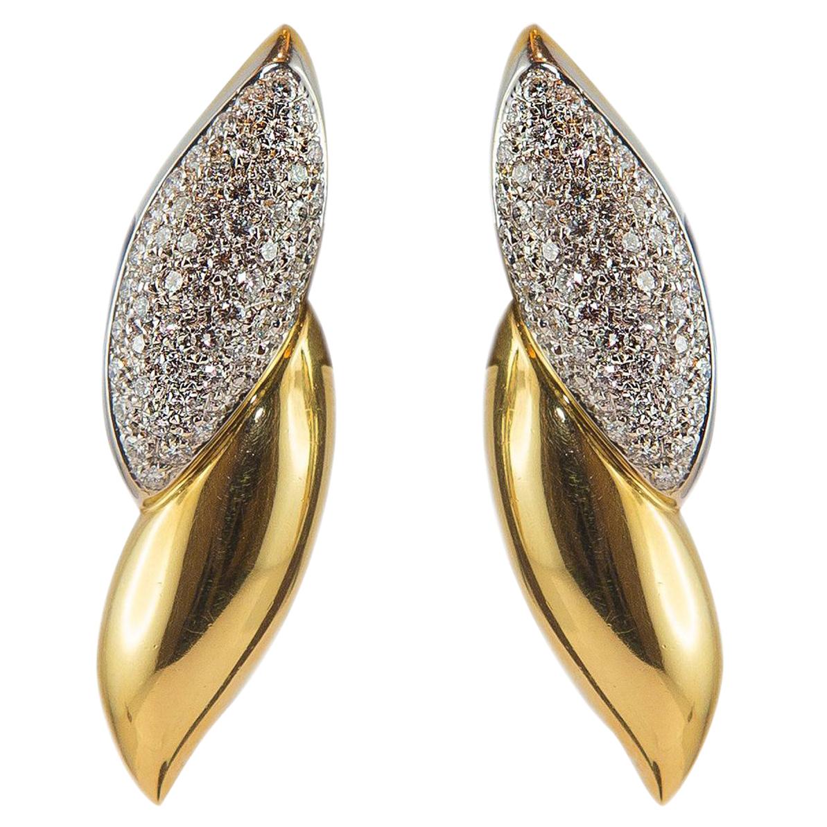 2.26 Carat White Diamonds Yellow Gold Earrings For Sale