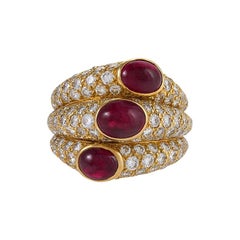 Cartier Ruby and Diamond “Three Band” Ring 