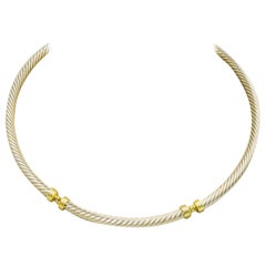 David Yurman Cable Choker Necklace in Sterling Silver and 14 Karat Yellow Gold