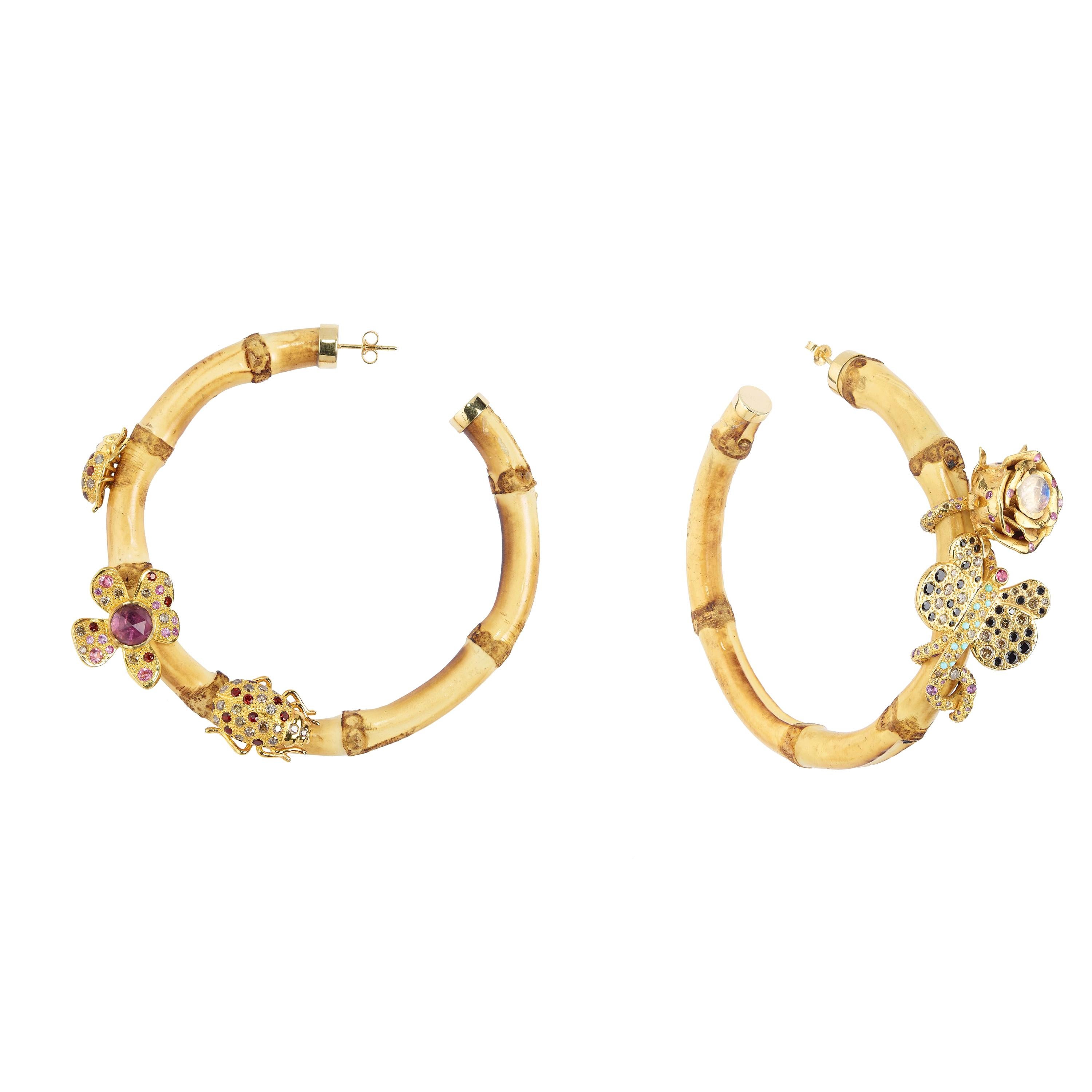 Sylvie Corbelin, Bamboo Gold and Silver Hoop Earrings For Sale