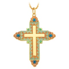 Masriera 18 Karat Yellow Gold and Enamel Cross