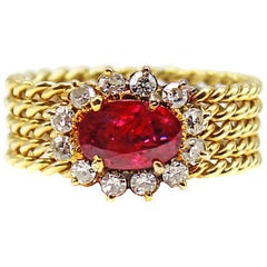 Ruby Diamond 18 Karat Yellow Gold Band Ring