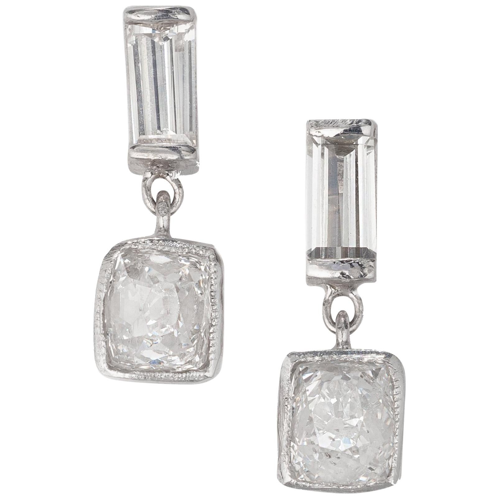 Peter Suchy EGL Certified 1.35 Carat Diamond Platinum Dangle Earrings