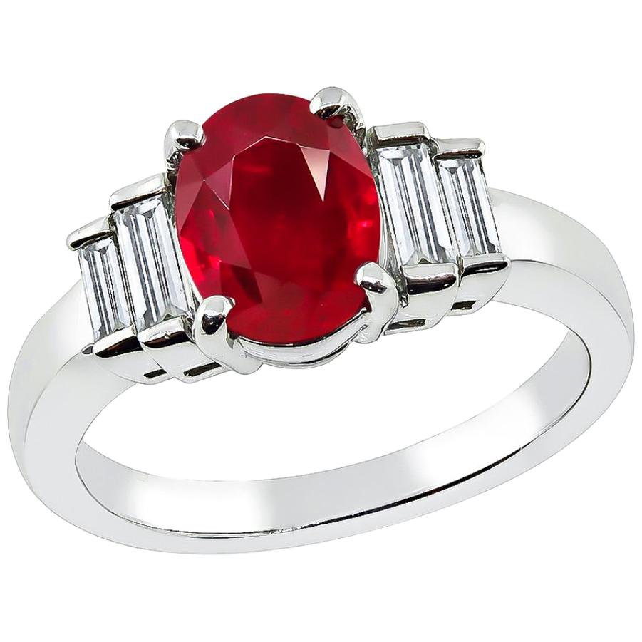 Natural 1.14 Carat Ruby Diamond Platinum Ring