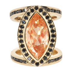 Sunstone and Black Diamond Fashion Ring in 14 Karat Yellow Gold