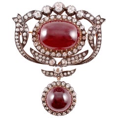 Broche victoriano de granate y diamantes de 4,50 quilates