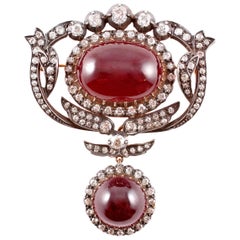 Victorian Garnet 4.50 Carat Diamond Brooch 