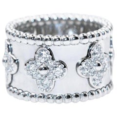 Van Cleef & Arpels Perlee Clover 18 Karat Gold Ring Round Diamonds Medium Model