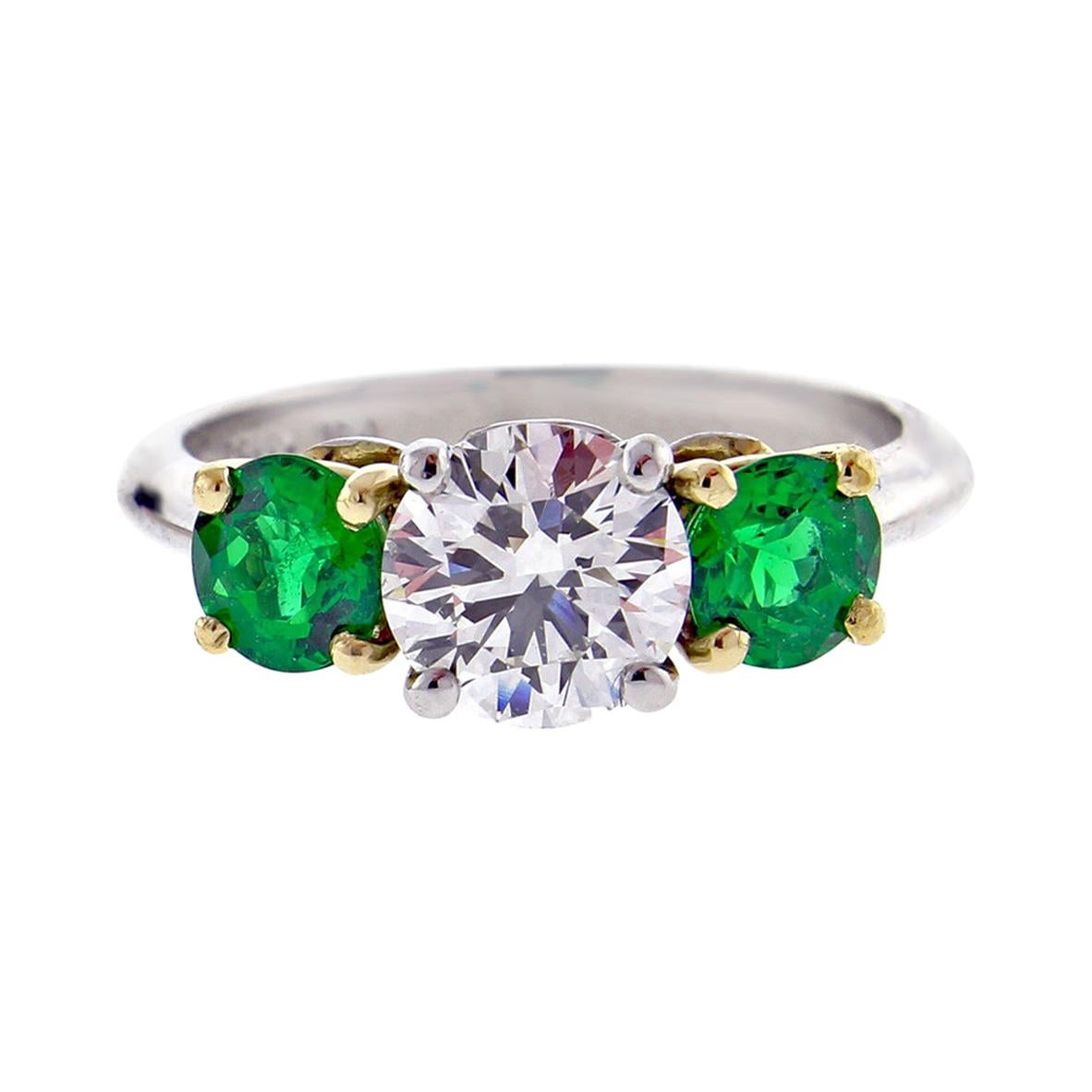 Tiffany & Co. Diamond and Emerald Three-Stone Ring