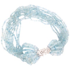 Aquamarine Diamond White Gold Choker Necklace