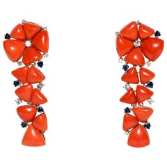 Luise Gioielli Red Coral and Diamond Flower Dangle Earrings