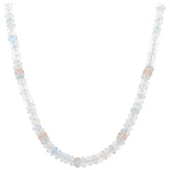 Vintage Faceted Aquamarine Diamond White Gold Necklace