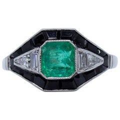 Art Deco Style Emerald, Onyx and Diamond Ring