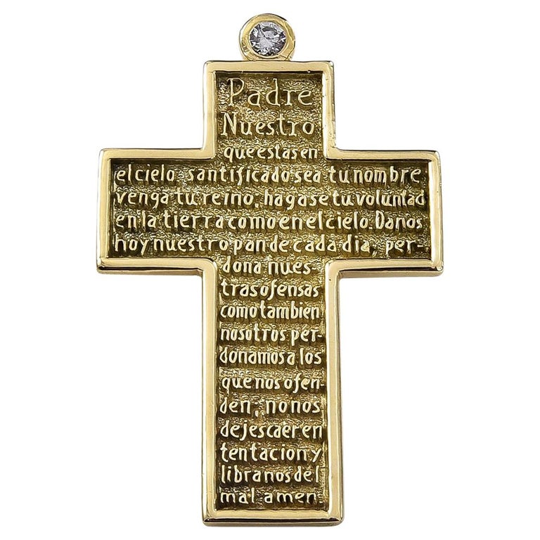 Gold Cross with Lord's Prayer in Spanish at 1stDibs