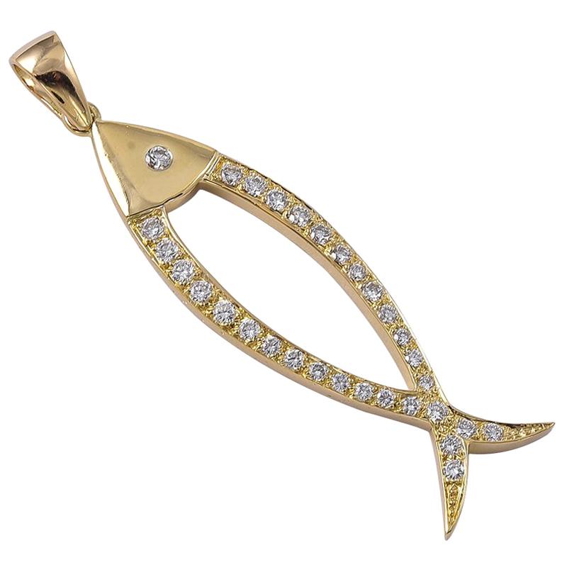 Brilliant Gold and Diamond Fish Pendant